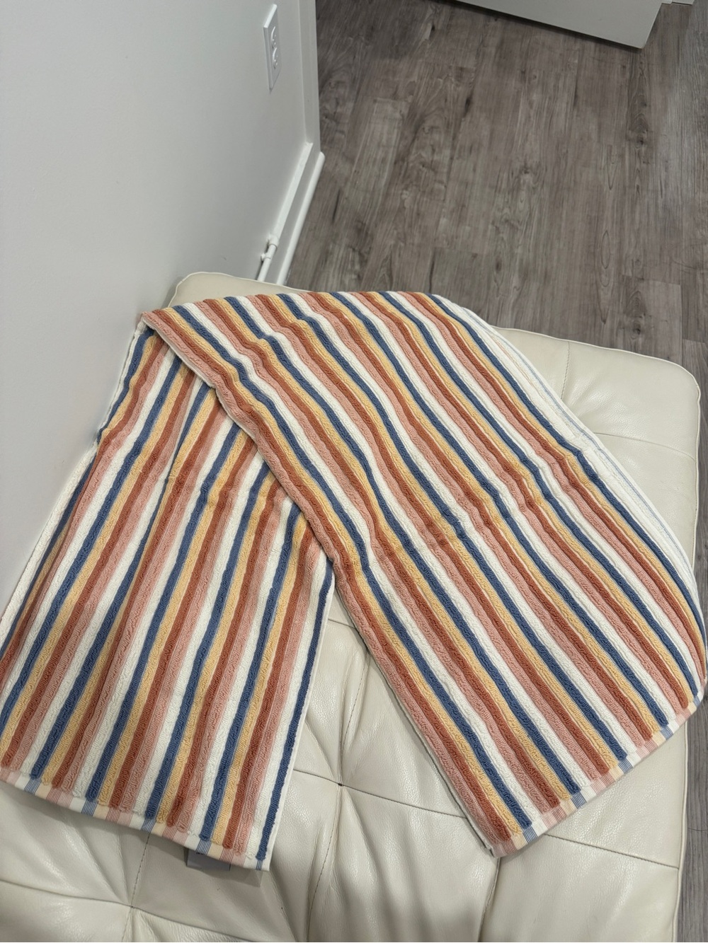 Rachel Zoe Striped Bath Towel in White, Blue, Rust, Yellow